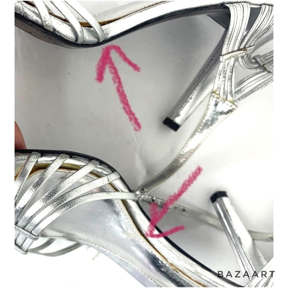 Ralph Lauren silver metallic leather strappy slingback Dress Shoe Sz 8.5 - Picture 10 of 10
